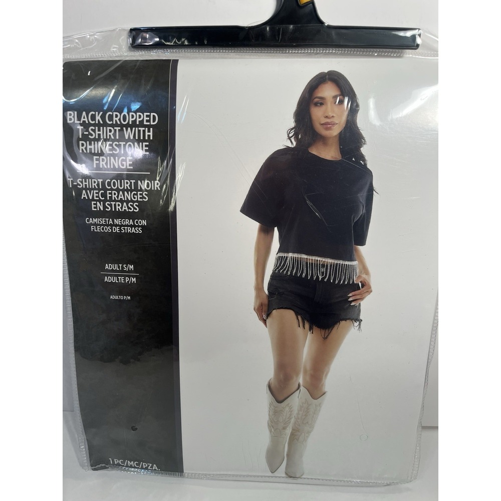Black Rhinestone Fringe Crop Top Women S/M Western Cowgirl Concert NWT
